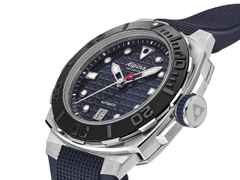 Alpina Seastrong Diver Extreme Automatic Edelstahl 39mm blaues Zifferblatt blaues Kautschukband – Herrenuhren Uhr mit Datum aus Edelstahl und Kautschuk. Das Gehäuse ist rund und silber. Das Kautschuk / Kunststoff / Silikon Armband ist blau. Das Zifferblatt ist ein Index in blau. – Ansicht 2
