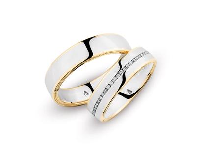 Christian Bauer Trauring Paar Nr.  15 Palladium mit Roségold – Ringe Trauring mit Besatz aus 750 Rotgold, 950 Palladium und und .