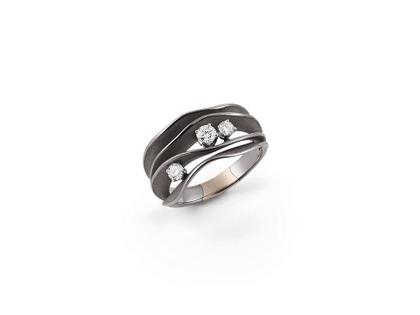 Cammilli Firenze Dune Embassy Ring Black Lava Gold 4-reihig mit Brillanten 0,330ct – Ringe Ring mit Besatz in schwarz und aus 750 Weißgold.