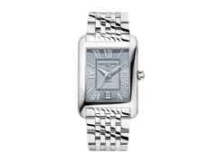 Frederique Constant Classics Carree Automatik Edelstahl 42x30mm blaues Zifferblatt Metallband – Herrenuhren Uhr mit Datum aus Edelstahl. Das Gehäuse ist rechteckig und silber. Das Edelstahlarmband ist silber. Das Zifferblatt ist ein Index in blau.