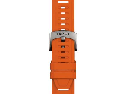 Tissot T-Touch Connect Sport Quarz Titan 43mm schwarzes Zifferblatt rotes Silikonband – Herrenuhren Uhr Multifunktion aus Kautschuk, Keramik und Titan. Das Gehäuse ist rund und silber. Das Kautschuk / Kunststoff / Silikon Armband ist rot. Das Zifferblatt ist digital und schwarz. – Ansicht 3
