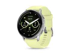 Garmin Venu 4 Quarz Edelstahl und Polymer 45mm digitales Zifferblatt gelbes Silikonband – Herrenuhren Uhr Multifunktion aus Edelstahl und Faserverstärktes Polymer. Das Gehäuse ist rund und silber. Das Kautschuk / Kunststoff / Silikon Armband ist gelb. Das Zifferblatt ist digital und schwarz. – Ansicht 2