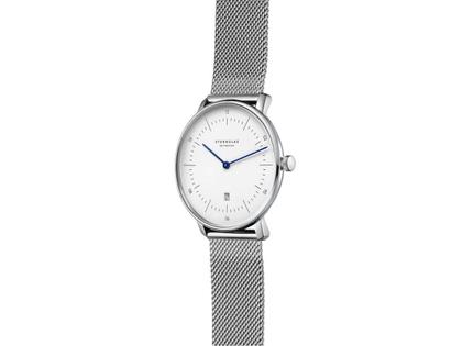 Sternglas Naos XS Quarz Edelstahl 33mm weißes Zifferblatt Metallband – Damenuhren Uhr mit Datum aus Edelstahl. Das Gehäuse ist rund und silber. Das Edelstahlarmband ist silber. Das Zifferblatt ist ein Index in weiß. – Ansicht 2