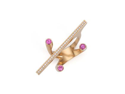 Angela Hübel Aramis Ring Roségold mit roten Saphiren und Brillanten 0,880ct – Ringe Ring mit Besatz in roségold und aus 750 Rotgold.