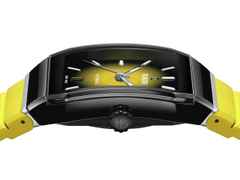 Rado Anatom Automatik Keramik 32,5mm schwarz-gelbes Zifferblatt gelbes Kautschukband – Damenuhren Uhr mit Datum aus Edelstahl, Kautschuk, Keramik und PVD beschichtet. Das Gehäuse ist rechteckig und schwarz. Das Kautschuk / Kunststoff / Silikon Armband ist gelb. Das Zifferblatt ist ein Index in gelb. – Ansicht 3