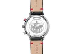 Sternglas Hamburg Chrono Edition Neuwerk Quarz Edelstahl 42mm graues Zifferblatt schwarzes Lederband – Herrenuhren Chronograph aus Edelstahl. Das Gehäuse ist rund und silber. Das Lederarmband ist schwarz. Das Zifferblatt ist arabisch Index und anthrazit. – Ansicht 4