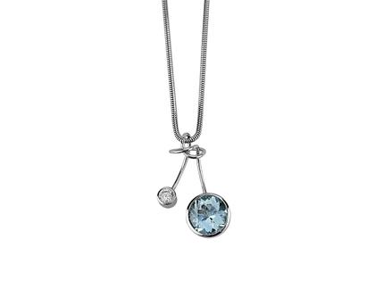 Georg Spreng Anhänger Kirsche Platin mit blauem Aquamarin 3,27ct und Brillant 0,220ct – Anhänger Anhänger mit Besatz aus 950 Platin.