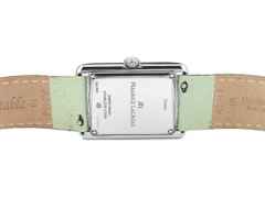 Maurice Lacroix Fiaba Square Quarz Edelstahl 24x34mm Perlmutt-Zifferblatt grünes Lederband FA1205-SS001-160-5 Full Set mit Garantie Occasion – Damenuhren Uhr ohne Datum aus Edelstahl. Das Gehäuse ist rechteckig und silber. Das Lederarmband ist grün. Das Zifferblatt ist römisch und weiß. – Ansicht 2