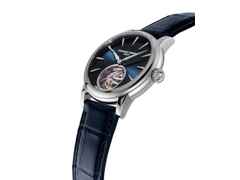 Frederique Constant Classic Tourbillon Manufacture Automatik Edelstahl 39mm blaues Zifferblatt blaues Lederband Limited Edition – Herrenuhren Uhr ohne Datum aus Edelstahl. Das Gehäuse ist rund und silber. Das Lederarmband Kroko / Alligator ist blau. Das Zifferblatt ist ein Index in blau. – Ansicht 2
