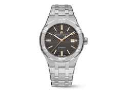 Maurice Lacroix Aikon Automatik Edelstahl 42mm graues Zifferblatt Metallband – Herrenuhren Uhr mit Datum aus Edelstahl. Das Gehäuse ist rund und silber. Das Edelstahlarmband ist silber. Das Zifferblatt ist ein Index in grau.