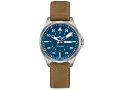 Hamilton Khaki Aviation Pilot Air Glaciers Edition Automatik Titan 42mm blaues Zifferblatt blaues Textilband – Herrenuhren Uhr mit Datum aus Titan. Das Gehäuse ist rund und silber. Das Textilarmband ist blau. Das Zifferblatt ist arabisch Index und blau. – Ansicht 2