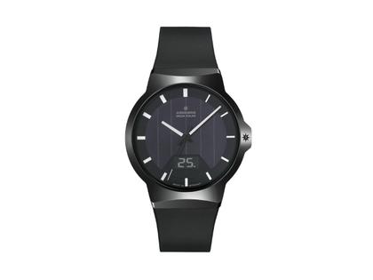 Junghans Force Mega Solar Funkuhr Keramik 40mm schwarzes Zifferblatt schwarzes Kautschukband – Herrenuhren Uhr mit Datum aus Fiberglas, Kautschuk, Keramik, PVD beschichtet und Titan. Das Gehäuse ist rund und schwarz. Das Kautschuk / Kunststoff / Silikon Armband ist schwarz. Das Zifferblatt ist ein Index in schwarz.