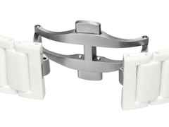 Rado True Square Open Heart Automatik Keramik 38mm weißes Zifferblatt weißes Keramikband – Herrenuhren Uhr ohne Datum aus Keramik, rhodiniert und Titan. Das Gehäuse ist quadratisch und weiß. Das Keramikarmband ist weiß. Das Zifferblatt ist skelettiert und weiß. – Ansicht 5