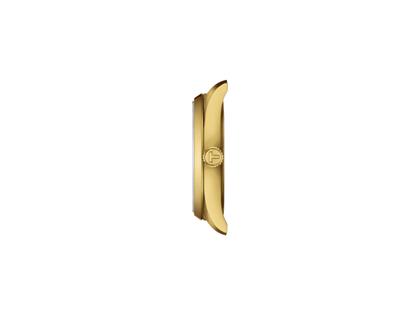 Tissot PR 100 Quarz Edelstahl gelbgoldfarben beschichtet 34mm gelbgoldfarbenes Zifferblatt Metallband gelbgoldfarben beschichtet – Damenuhren Uhr mit Datum aus Edelstahl und PVD beschichtet. Das Gehäuse ist rund und gelbgold. Das Edelstahlarmband ist gelbgold. Das Zifferblatt ist ein Index in gelbgold. – Ansicht 2