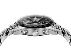 TAG Heuer Carrera Chronograph Automatik Edelstahl 39mm schwarzes Zifferblatt Metallband – Herrenuhren Chronograph aus Edelstahl und Leder. Das Gehäuse ist rund und silber. Das Edelstahlarmband ist silber. Das Zifferblatt ist ein Index in schwarz. – Ansicht 3