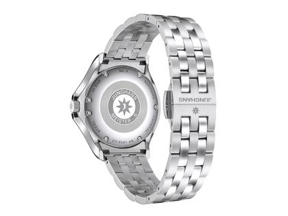 Junghans Meister S Automatic Edelstahl 36mm grünes Zifferblatt Metallband – Damenuhren Uhr mit Datum aus Edelstahl. Das Gehäuse ist rund und silber. Das Edelstahlarmband ist silber. Das Zifferblatt ist ein Index in grün. – Ansicht 2