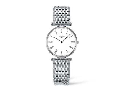 Longines La Grande Classique Damenuhr S weiß römisch Metallband – Damenuhren Uhr ohne Datum aus Edelstahl. Das Gehäuse ist rund und silber. Das Edelstahlarmband ist silber. Das Zifferblatt ist römisch und weiß.