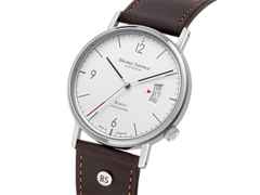 Bruno Söhnle Glashütte Rondo Herrenuhr   Automatik Edelstahl weißes Zifferblatt braunes Lederband – Herrenuhren Uhr mit Datum aus Edelstahl. Das Gehäuse ist rund und silber. Das Lederarmband ist braun. Das Zifferblatt ist arabisch Index und weiß. – Ansicht 3
