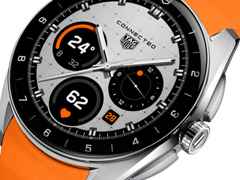 TAG Heuer Connected Calibre E5 Smartwatch Edelstahl 40mm digitales Zifferblatt orangefarbenes Kautschukband – Herrenuhren Uhr Multifunktion aus Edelstahl. Das Gehäuse ist rund und silber. Das Kautschuk / Kunststoff / Silikon Armband ist schwarz. Der Zifferblatt ist digital. – Ansicht 2