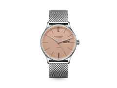 Sternglas Berlin Automatik Edelstahl 38mm beiges Zifferblatt Metallband – Herrenuhren Uhr mit Datum aus Edelstahl und Leder. Das Gehäuse ist rund und silber. Das Edelstahlarmband ist silber. Das Zifferblatt ist ein Index in beige.