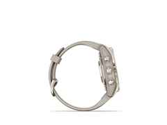 Garmin epix Pro Sapphire Edelstahl softgold beschichtet 42 mm Kautschukband beige – Herrenuhren Uhr Multifunktion aus DLC beschichtet, Edelstahl und Kautschuk. Das Gehäuse ist rund und beige. Das Kautschuk / Kunststoff / Silikon Armband ist beige. Das Zifferblatt ist digital und schwarz. – Ansicht 7