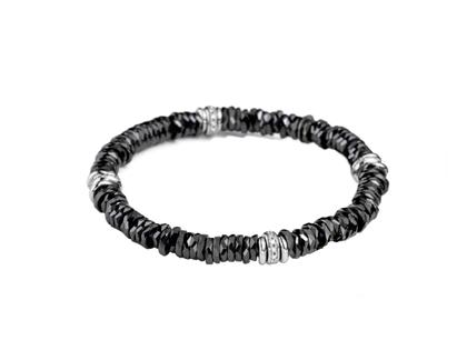 Silhouette Schmuck Keramik Armband schwarz Weißgold 17cm mit Brillanten 0,234ct – Armschmuck Armband aus 750 Weißgold, Keramik und und .