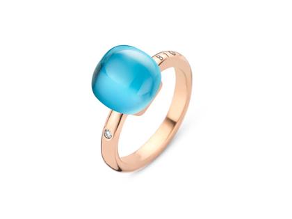 Bigli Mini Sweety "Eclectic Blue" Ring Roségold Gr. M mit Brillant 0,020ct – Ringe Ring mit Besatz aus 750 Rotgold.
