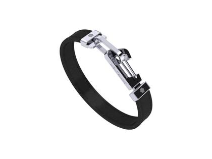 Montblanc Wrap Me Armband schwarzes Leder Edelstahl 20,0cm – Armschmuck Armband in schwarz und aus Edelstahl und Leder.