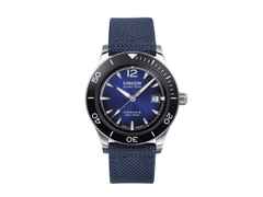 Union Glashütte Noramis Datum Sport Automatik Edelstahl 42mm blaues Zifferblatt Metallband und Textilband – Herrenuhren Uhr mit Datum aus Edelstahl und Keramik. Das Gehäuse ist rund und silber. Das Edelstahlarmband ist silber. Das Zifferblatt ist arabisch Index und blau. – Ansicht 2