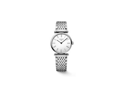 Longines La Grande Classique Quarz Edelstahl 24mm weißes Zifferblatt Metallband – Damenuhren Uhr ohne Datum aus Edelstahl. Das Armband ist ein Edelstahlarmband. Der Zifferblatt ist römisch.