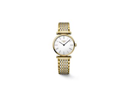 Longines La Grande Classique Quarz Edelstahl Gelbgold-PVD 24mm weißes Zifferblatt Metallband – Damenuhren Uhr ohne Datum aus Edelstahl und PVD beschichtet. Das Armband ist ein vergoldetes Edelstahlarmband. Der Zifferblatt ist römisch.
