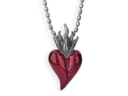 Drachenfels Design Flammeninferno Silber Vintage Anhänger Herz mittel – Anhänger Anhänger ohne Besatz in rot und aus 925 Silber.