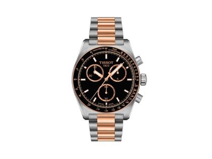 Tissot PR516 Chronograph Quarz Edelstahl 40mm schwarzes Zifferblatt zweifarbiges Metallband – Herrenuhren Chronograph aus Edelstahl und PVD beschichtet. Das Gehäuse ist rund und silber. Das vergoldetes Edelstahlarmband ist silber-roségold. Das Zifferblatt ist ein Index in schwarz.