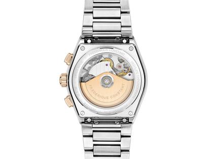 Frederique Constant Highlife Chronograph Automatic Edelstahl 41mm Roségold-PVD silberfarbenes Zifferblatt Metallband – Herrenuhren Chronograph aus Edelstahl, Kautschuk und PVD beschichtet. Das Gehäuse ist rund und silber-roségold. Das Edelstahlarmband ist silber-roségold. Das Zifferblatt ist ein Index in silber. – Ansicht 2