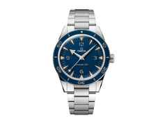 Omega Seamaster 300 Automatik Edelstahl 41mm blaues Zifferblatt Metallband – Herrenuhren Uhr ohne Datum aus Aluminium und Edelstahl. Das Gehäuse ist rund und silber. Das Edelstahlarmband ist silber. Das Zifferblatt ist arabisch Index und blau.