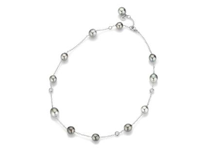 Gellner Salt´n Pepper Coller Platin mit Tahitiperlen und Brillanten 0,216ct – Halsschmuck Collier aus 950 Platin.