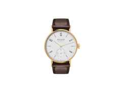 Nomos Glashütte Tangente Gold Neomatik Doré Automatik Gelbgold 35mm weißes Zifferblatt braunes Lederband – Damenuhren Uhr ohne Datum aus 750 Gelbgold und Leder. Das Gehäuse ist rund und gelbgold. Das Lederarmband ist braun. Das Zifferblatt ist arabisch Index und weiß.