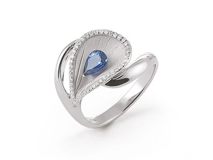 Cammilli Firenze Premiere Color Ring White Ice Gold mit blauem Saphir und Brillanten 0,110ct – Ringe Ring mit Besatz aus 750 Weißgold.