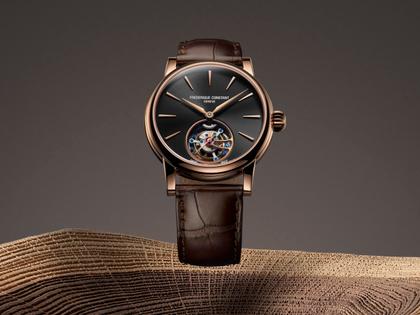Frederique Constant Classic Tourbillon Manufacture Limited Edition Automatik Roségold 39mm dunkles Zifferblatt braunes Lederband – Herrenuhren Uhr ohne Datum aus 750 Rotgold. Das Gehäuse ist rund und roségold. Das Lederarmband Kroko / Alligator ist braun. Das Zifferblatt ist ein Index in grau. – Ansicht 2