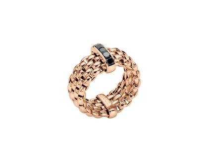Fope Panorama Flex'It Ring  mittel Roségold M mit schwarzen Diamanten 0,700ct flexibel – Ringe Ring mit Besatz aus 750 Rotgold.
