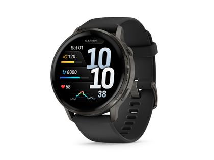 Garmin Venu 4 Quarz Edelstahl und Polymer Schiefergrau 45mm digitales Zifferblatt schwarzes Silikonband – Herrenuhren Uhr Multifunktion aus Edelstahl, Faserverstärktes Polymer und PVD beschichtet. Das Gehäuse ist rund und anthrazit. Das Kautschuk / Kunststoff / Silikon Armband ist schwarz. Das Zifferblatt ist digital und schwarz. – Ansicht 2