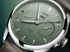 Oris Artelier Calibre 113 Handaufzug Edelstahl 43mm grünes Zifferblatt braunes Lederband – Herrenuhren Uhr mit Kalender aus Edelstahl und Leder. Das Gehäuse ist rund und silber. Das Lederarmband ist braun. Das Zifferblatt ist ein Index in grün. – Ansicht 2
