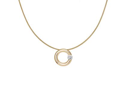 Niessing Spannring Anhänger 16mm Gelbgold poliert 0,40 ct – Halsschmuck Anhänger mit Besatz aus 750 Gelbgold.