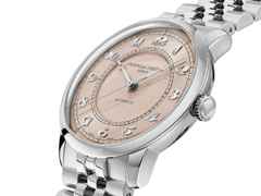 Frederique Constant Classics Premiere Automatik Edelstahl 38,5mm beiges Zifferblatt Metallband – Herrenuhren Uhr ohne Datum aus Edelstahl. Das Gehäuse ist rund und silber. Das Edelstahlarmband ist silber. Das Zifferblatt ist arabisch und beige. – Ansicht 2