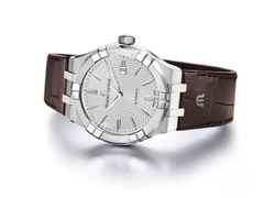 Maurice Lacroix Aikon Automatik Edelstahl 42mm silbernes Zifferblatt braunes Lederband – Herrenuhren Uhr mit Datum aus Edelstahl. Das Gehäuse ist rund und silber. Das Lederarmband ist braun. Das Zifferblatt ist ein Index in silber. – Ansicht 2