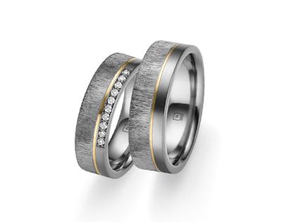 Tantalum Trauringpaar aus Tantal und Gelbgold 6,0mm gerade mit Brillanten 0,100ct – Ringe Trauring mit Besatz aus 750 Gelbgold, Tantal und und .