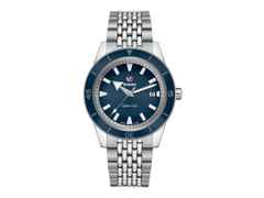 Rado Captain Cook Edelstahl blau Edelstahlband – Herrenuhren Uhr mit Datum aus Edelstahl und Keramik. Das Gehäuse ist rund und silber. Das Edelstahlarmband ist silber. Das Zifferblatt ist ein Index in blau.