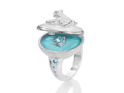 Drachenfels Design Vergissmeinicht Froschkönig Damenring silber – Ringe Ring mit Besatz aus 925 Silber.