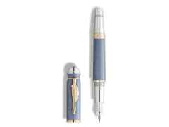 Montblanc Writers Edition                     2025: Johann Wolfgang von Goethe Limited Edition  Füllfederhalter M – Schreibgeräte Füllfederhalter in blau und aus Edelharz, Metall, platiniert und vergoldet.