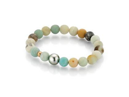 Gellner Young Basics Armband Amazonit mit Rosegold und Tahitiperle – Armschmuck Armband aus 750 Rotgold.